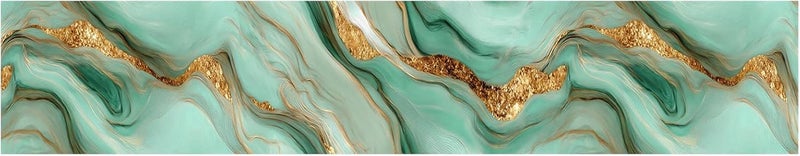 IOHEFY Teal Marble Wallpaper Border 196x4 Inch Gold Edge Peel and Stick Wall Border Removable Marble Wall Trim Vinyl Self Adhesive Wallpaper for Bathroom Kitchen Bedroom Decor - Image 2